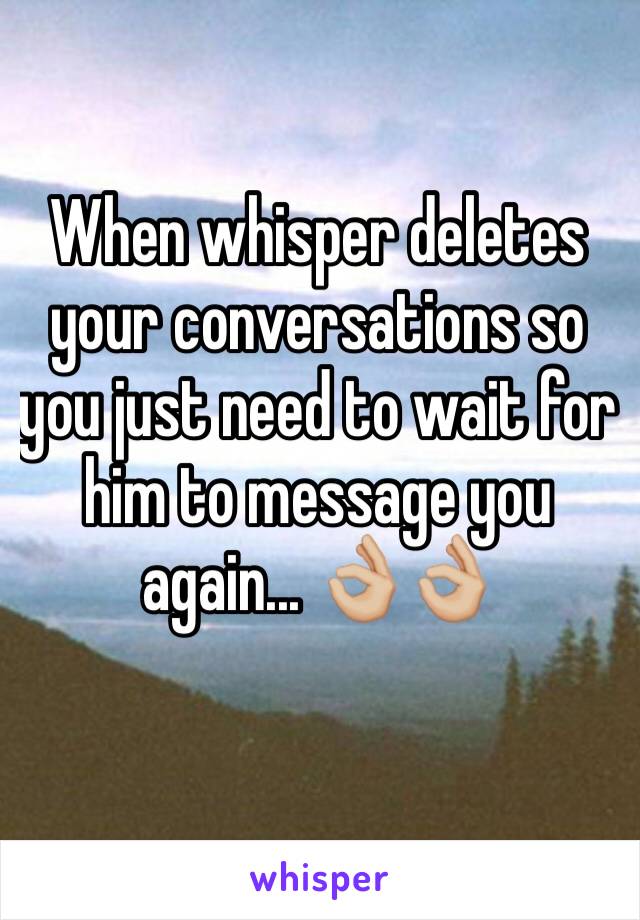 When whisper deletes your conversations so you just need to wait for him to message you again... 👌🏼👌🏼