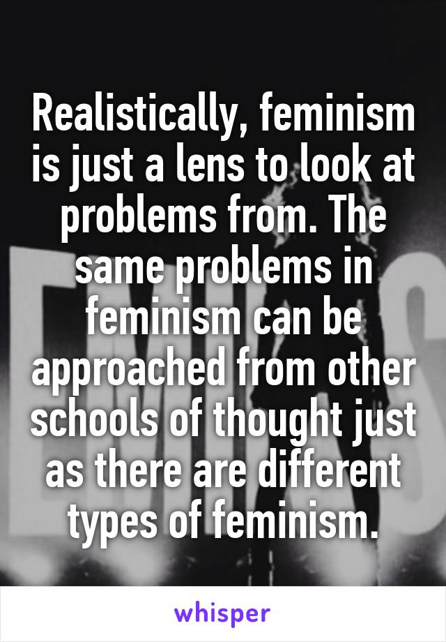 Realistically, feminism is just a lens to look at problems from. The same problems in feminism can be approached from other schools of thought just as there are different types of feminism.