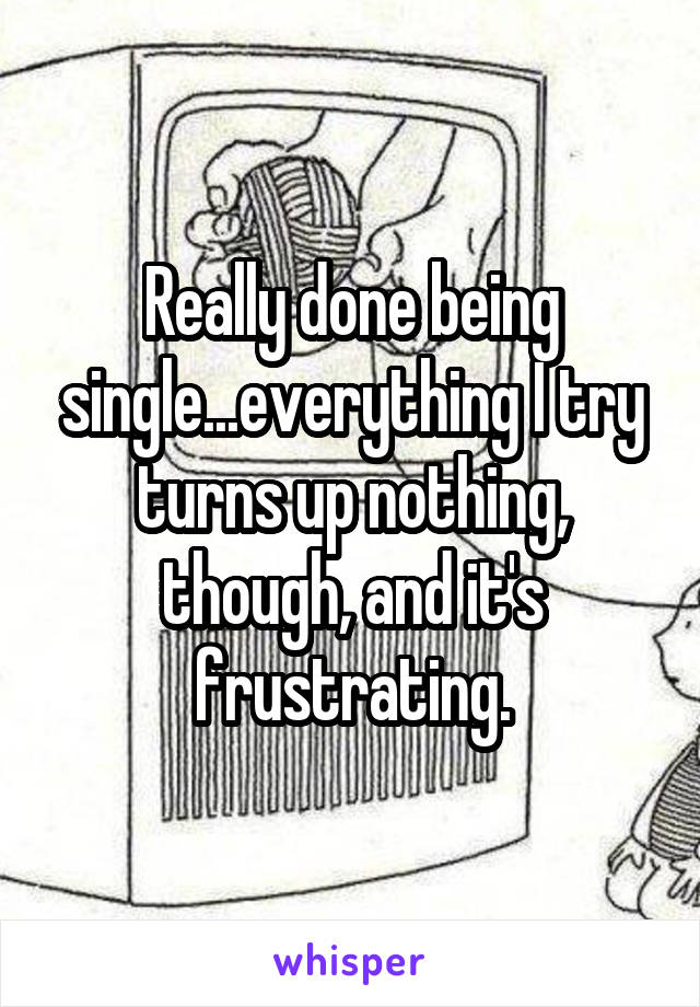 Really done being single...everything I try turns up nothing, though, and it's frustrating.