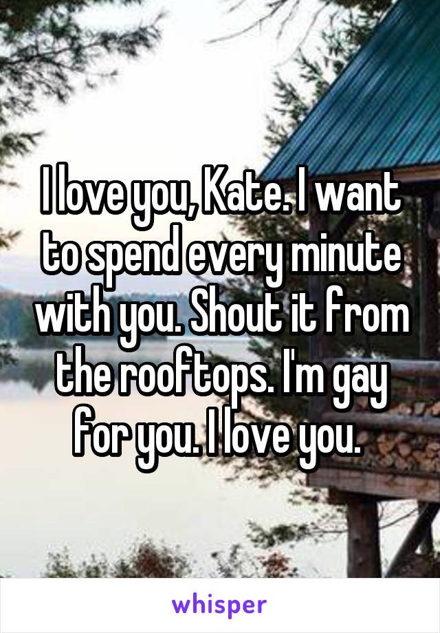 I love you, Kate. I want to spend every minute with you. Shout it from the rooftops. I'm gay for you. I love you. 