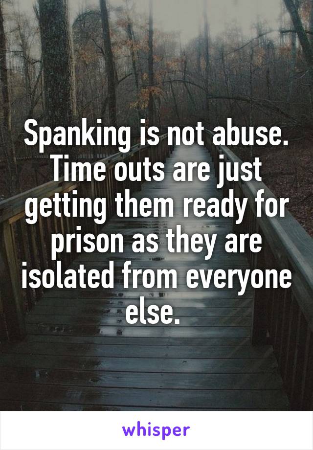 Spanking is not abuse. Time outs are just getting them ready for prison as they are isolated from everyone else. 