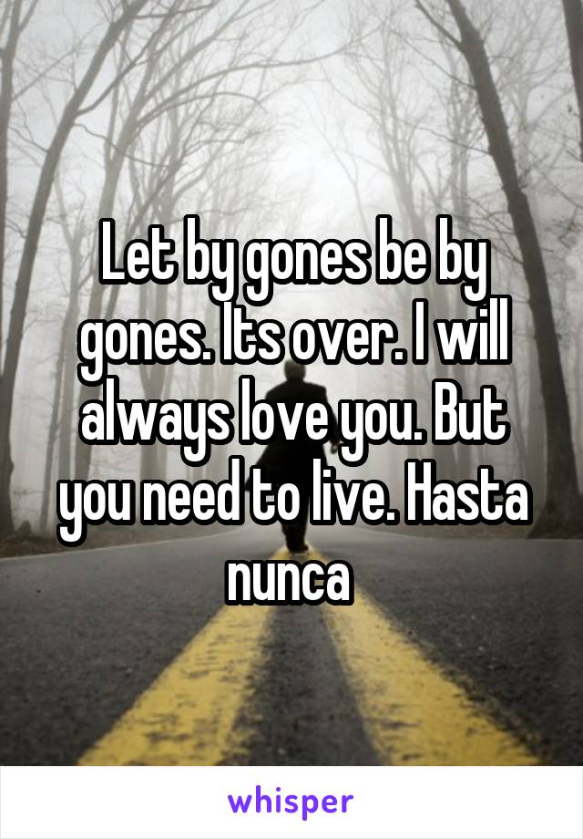 Let by gones be by gones. Its over. I will always love you. But you need to live. Hasta nunca 