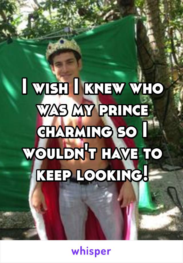 I wish I knew who was my prince charming so I wouldn't have to keep looking!