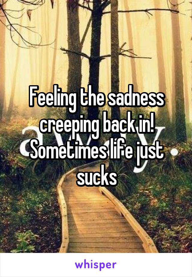 Feeling the sadness creeping back in! Sometimes life just sucks