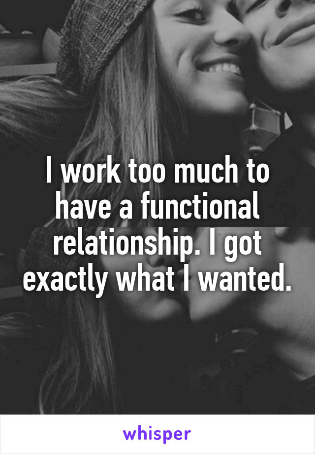 I work too much to have a functional relationship. I got exactly what I wanted.