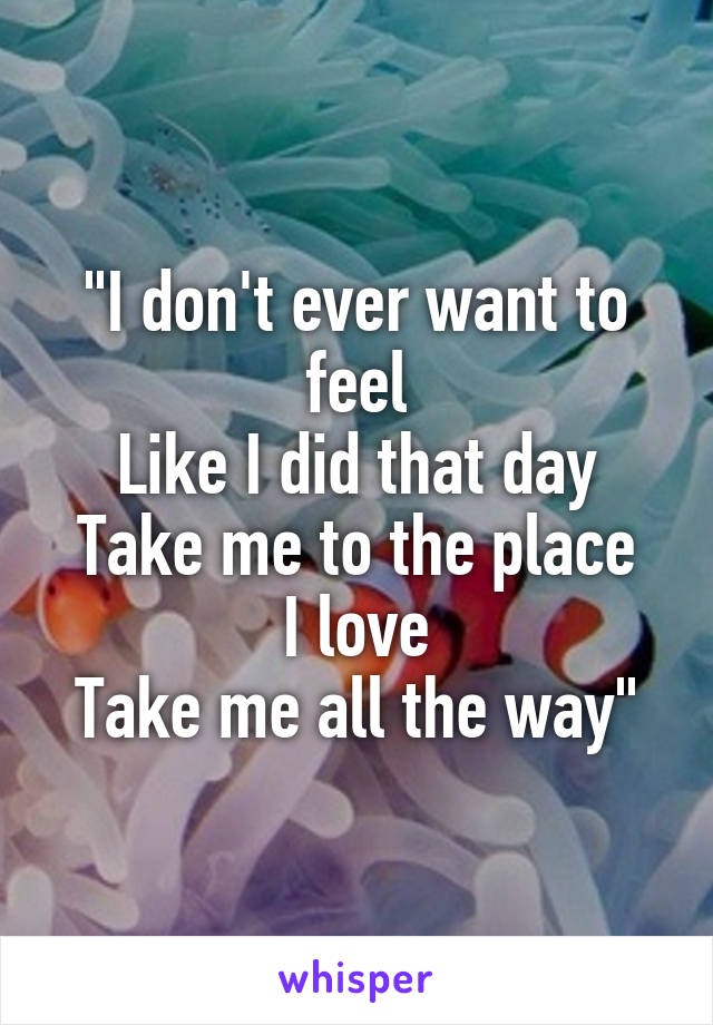 
"I don't ever want to feel
Like I did that day
Take me to the place I love
Take me all the way"