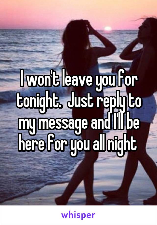 I won't leave you for tonight.  Just reply to my message and I'll be here for you all night 