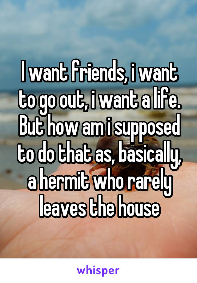 I want friends, i want to go out, i want a life. But how am i supposed to do that as, basically, a hermit who rarely leaves the house