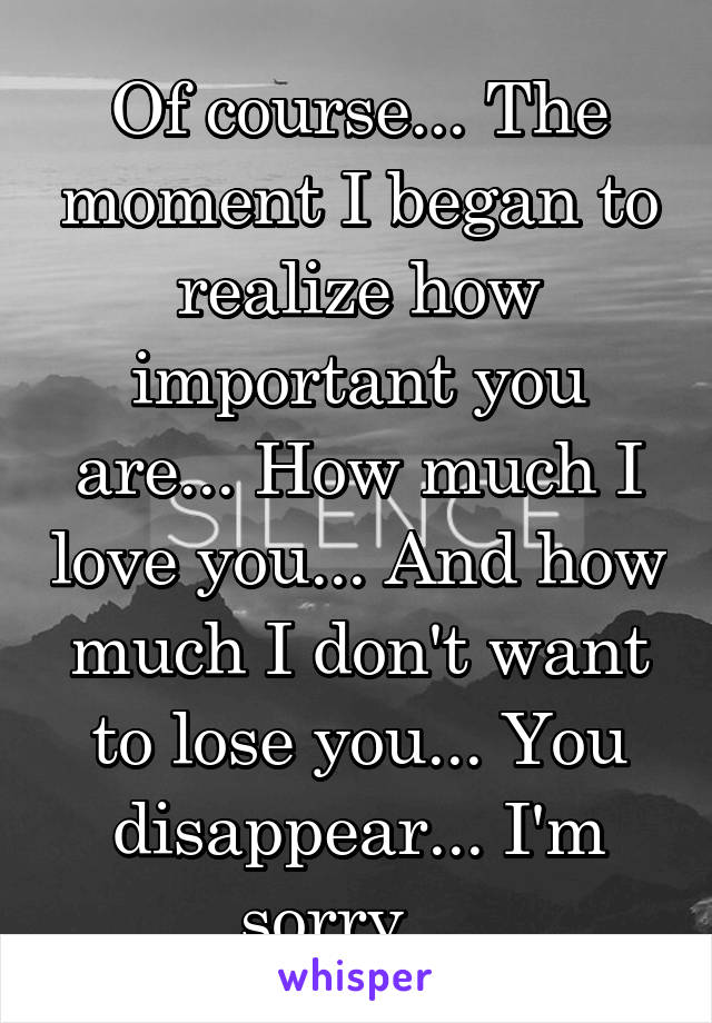 Of course... The moment I began to realize how important you are... How much I love you... And how much I don't want to lose you... You disappear... I'm sorry... 