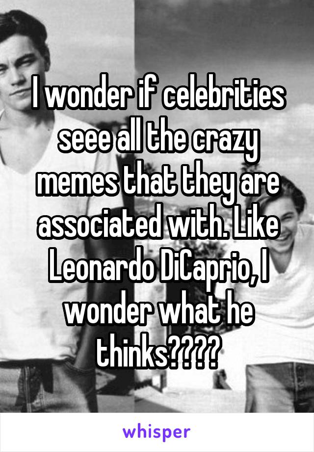 I wonder if celebrities seee all the crazy memes that they are associated with. Like Leonardo DiCaprio, I wonder what he thinks????