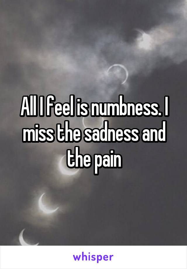 All I feel is numbness. I miss the sadness and the pain