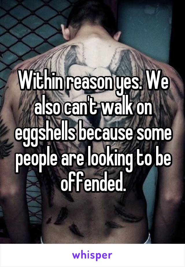 Within reason yes. We also can't walk on eggshells because some people are looking to be offended.