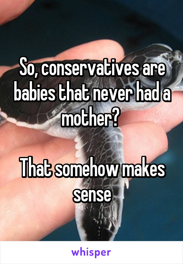 So, conservatives are babies that never had a mother? 

That somehow makes sense