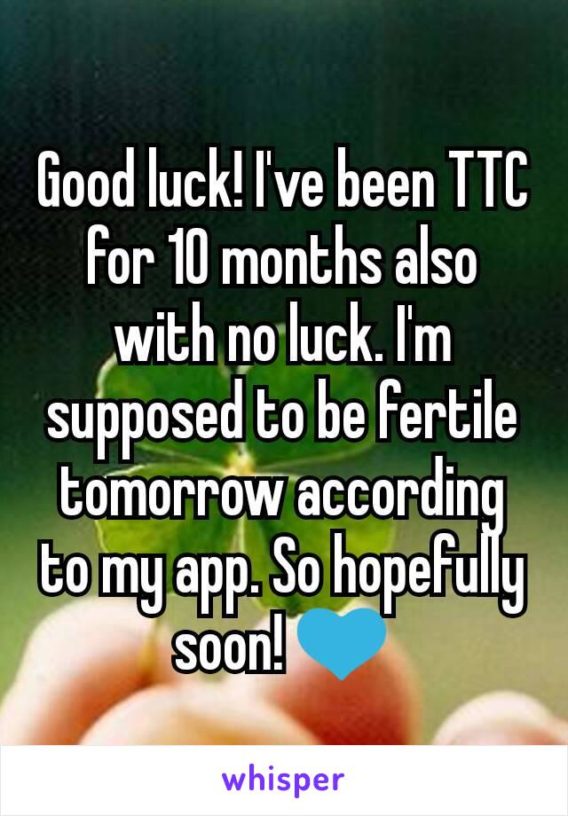 Good luck! I've been TTC for 10 months also with no luck. I'm supposed to be fertile tomorrow according to my app. So hopefully soon! 💙