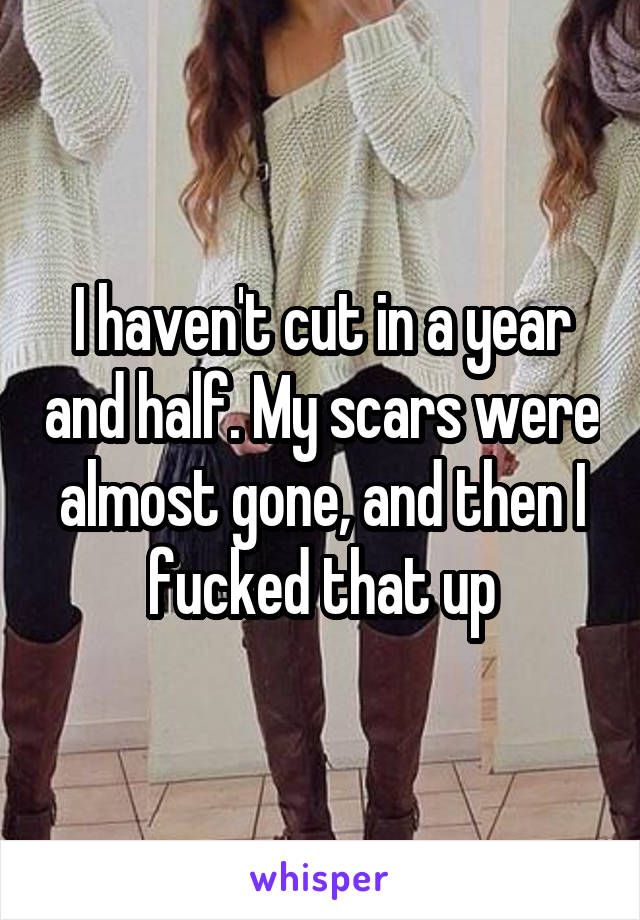 I haven't cut in a year and half. My scars were almost gone, and then I fucked that up