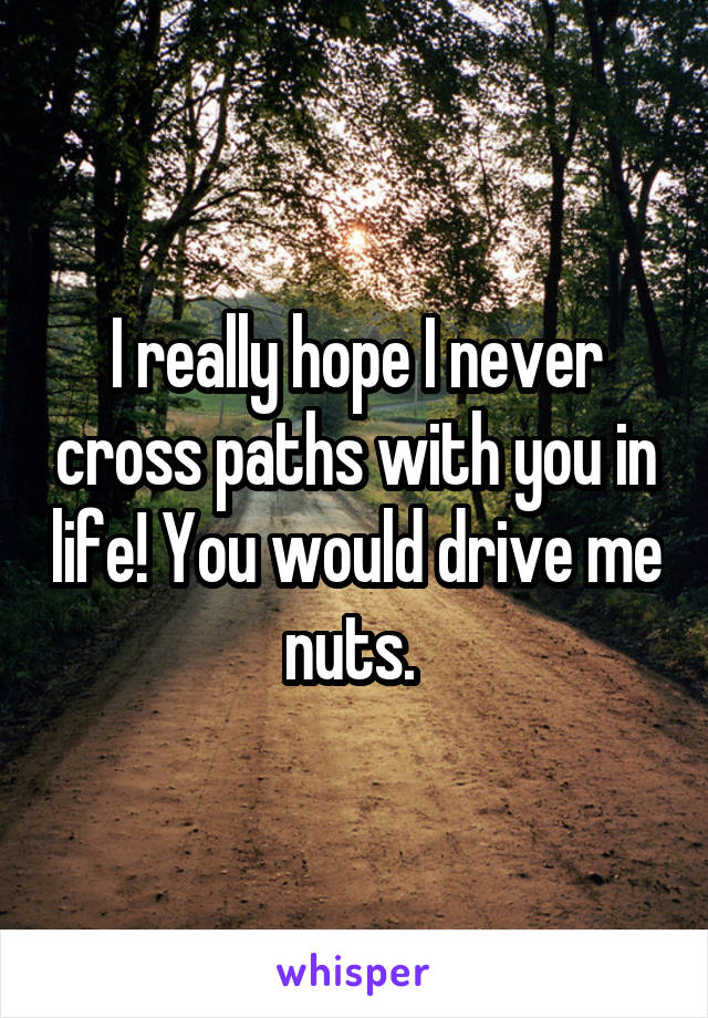 I really hope I never cross paths with you in life! You would drive me nuts. 