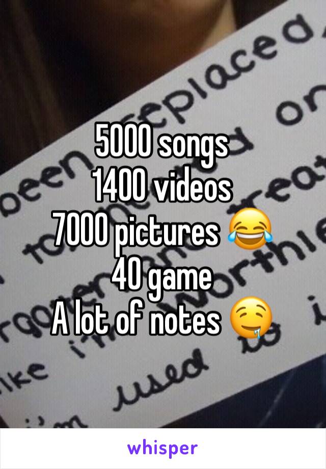 5000 songs 
1400 videos 
7000 pictures 😂
40 game
A lot of notes 🤤