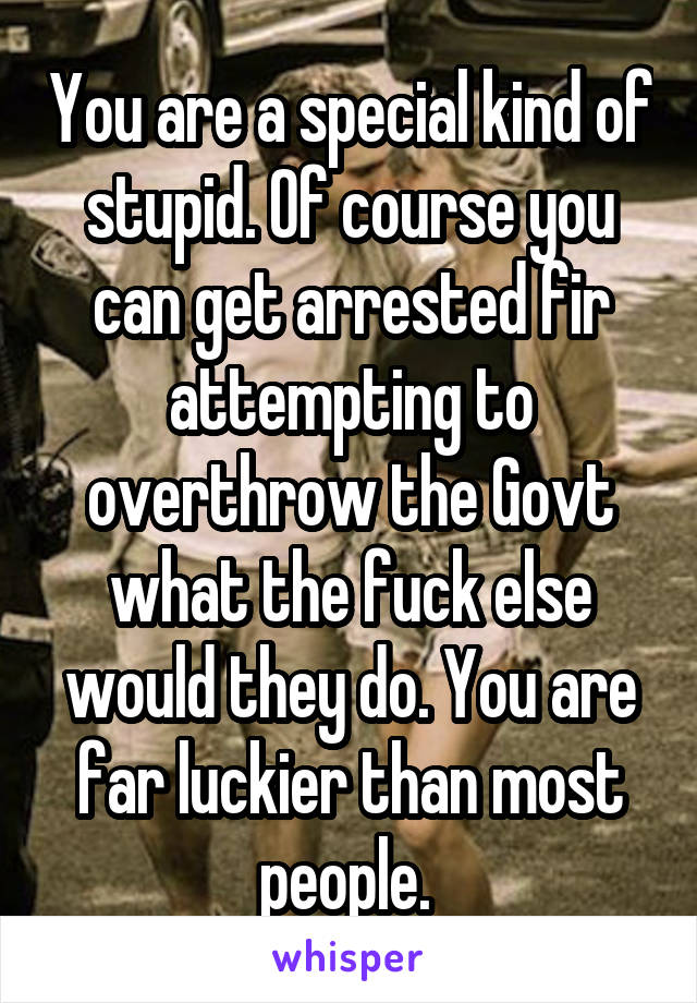 You are a special kind of stupid. Of course you can get arrested fir attempting to overthrow the Govt what the fuck else would they do. You are far luckier than most people. 