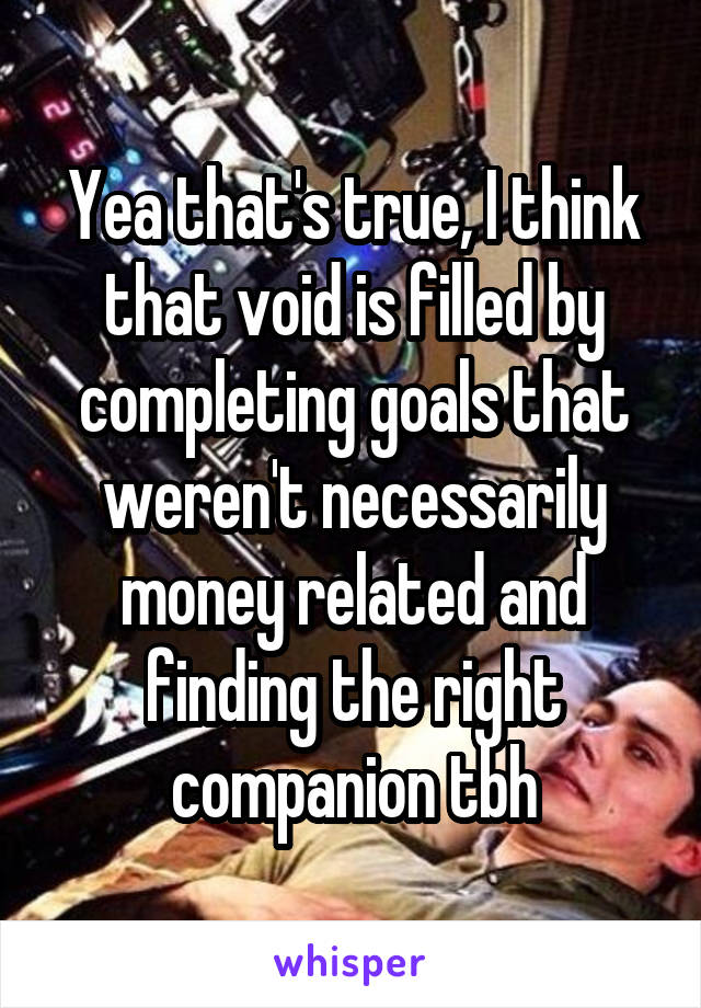 Yea that's true, I think that void is filled by completing goals that weren't necessarily money related and finding the right companion tbh