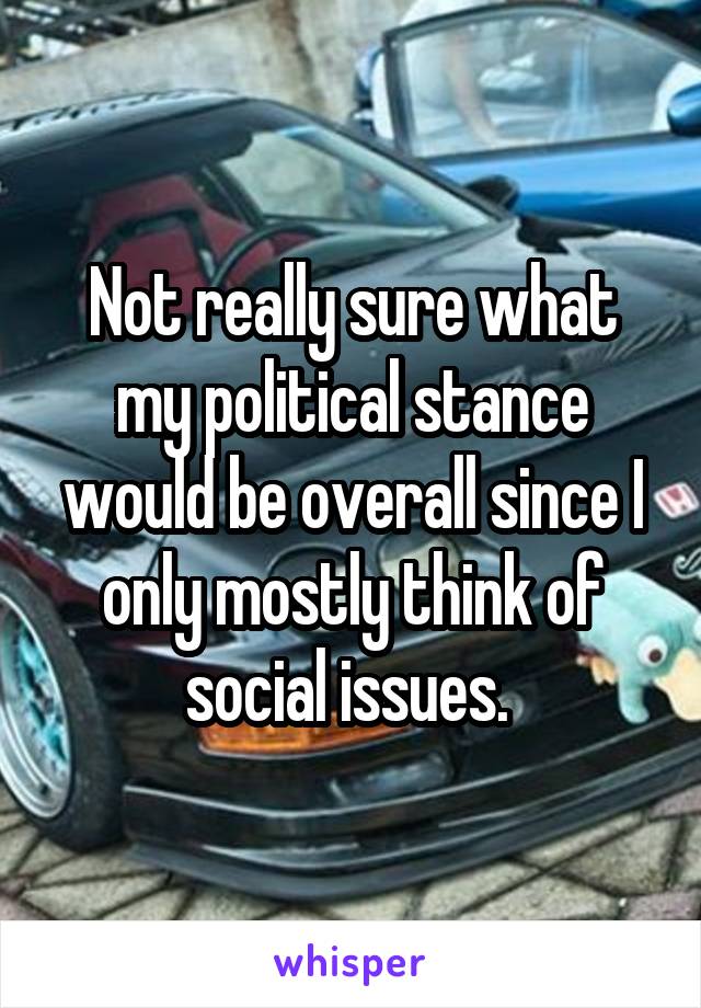 Not really sure what my political stance would be overall since I only mostly think of social issues. 