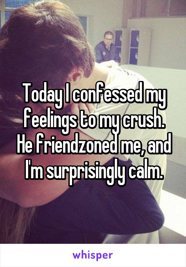 Today I confessed my feelings to my crush.
He friendzoned me, and I'm surprisingly calm.