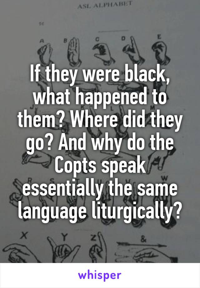 If they were black, what happened to them? Where did they go? And why do the Copts speak essentially the same language liturgically?