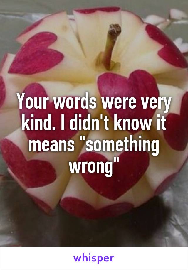 Your words were very kind. I didn't know it means "something wrong"