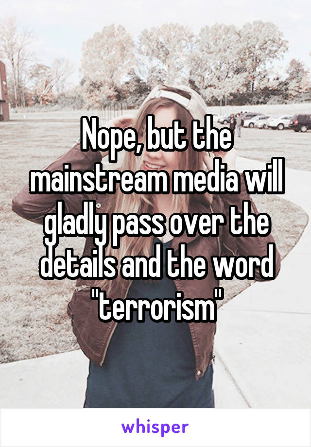 Nope, but the mainstream media will gladly pass over the details and the word "terrorism"