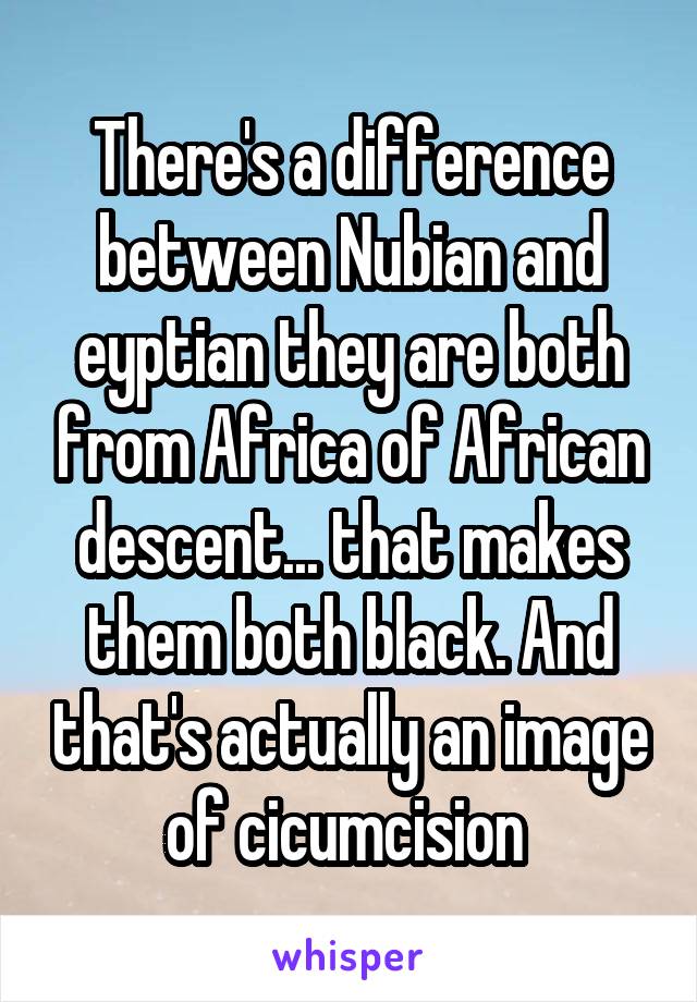 There's a difference between Nubian and eyptian they are both from Africa of African descent... that makes them both black. And that's actually an image of cicumcision 