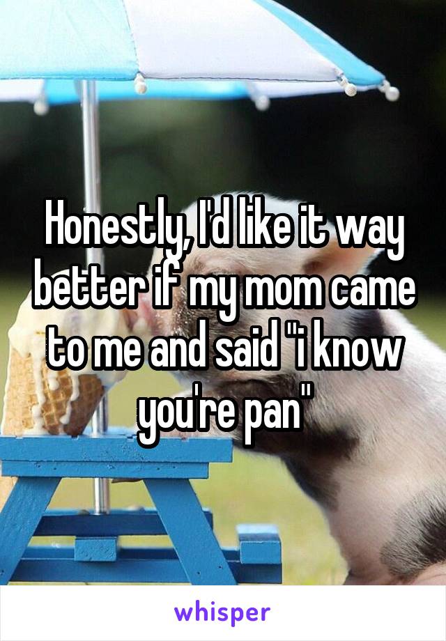 Honestly, I'd like it way better if my mom came to me and said "i know you're pan"