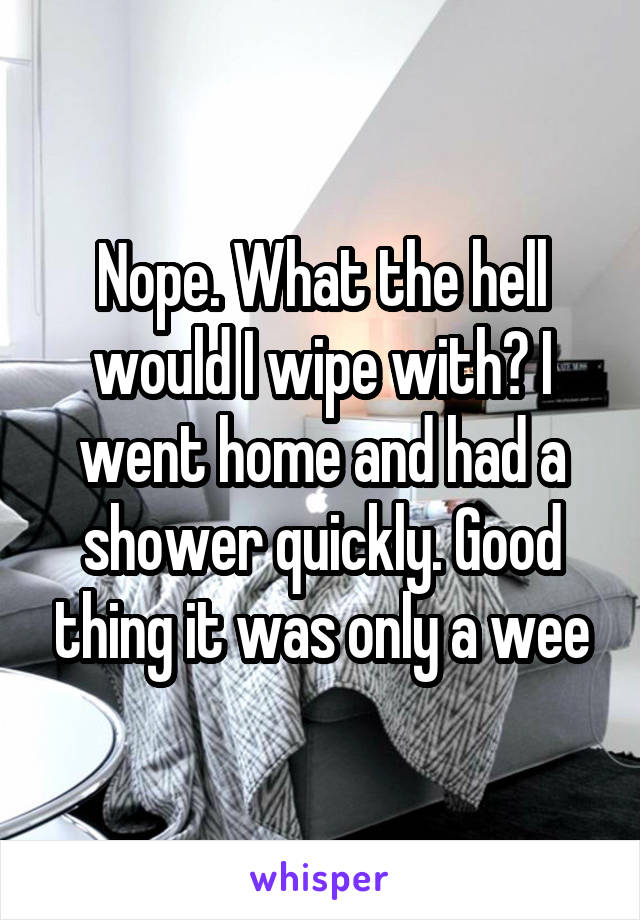 Nope. What the hell would I wipe with? I went home and had a shower quickly. Good thing it was only a wee