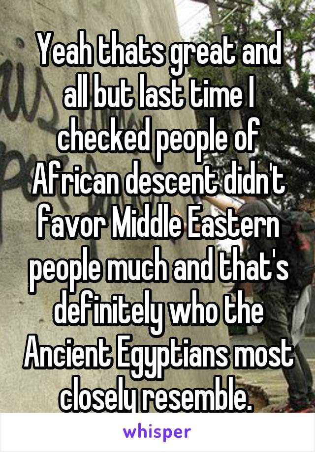 Yeah thats great and all but last time I checked people of African descent didn't favor Middle Eastern people much and that's definitely who the Ancient Egyptians most closely resemble. 