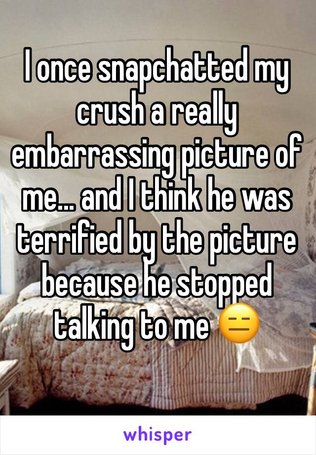 I once snapchatted my crush a really embarrassing picture of me... and I think he was terrified by the picture because he stopped talking to me 😑