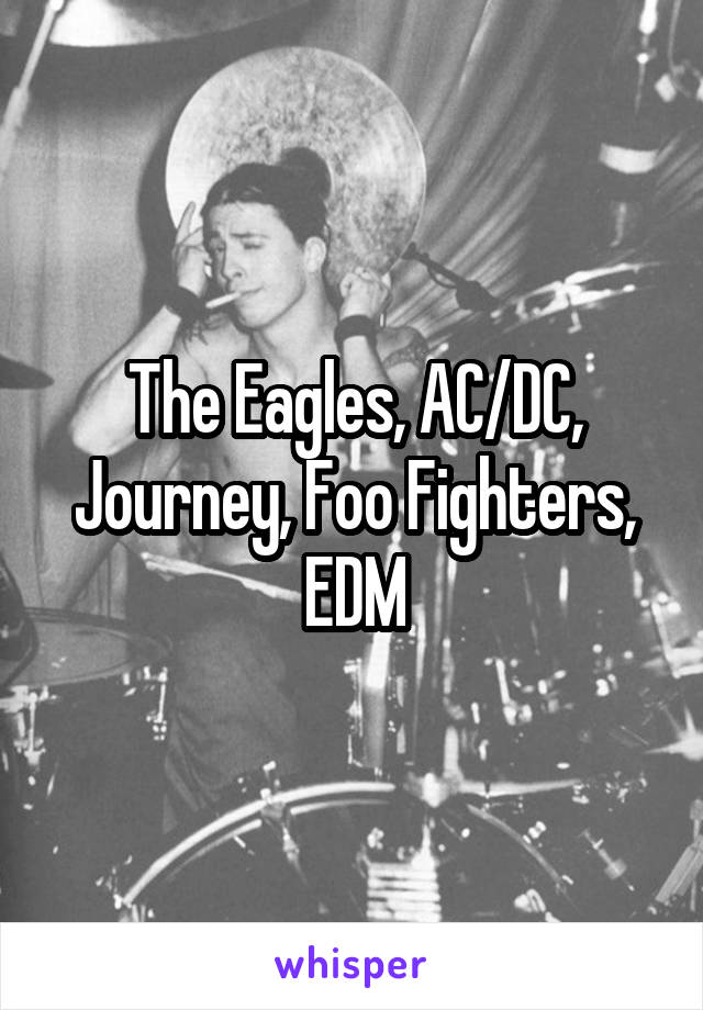 The Eagles, AC/DC, Journey, Foo Fighters, EDM