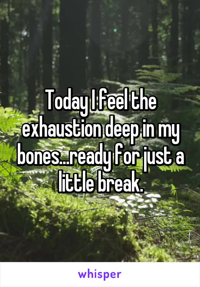 Today I feel the exhaustion deep in my bones...ready for just a little break.