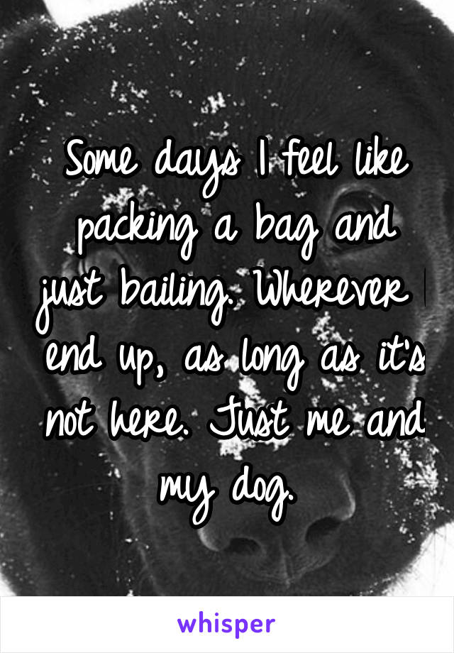 Some days I feel like packing a bag and just bailing. Wherever I end up, as long as it's not here. Just me and my dog. 