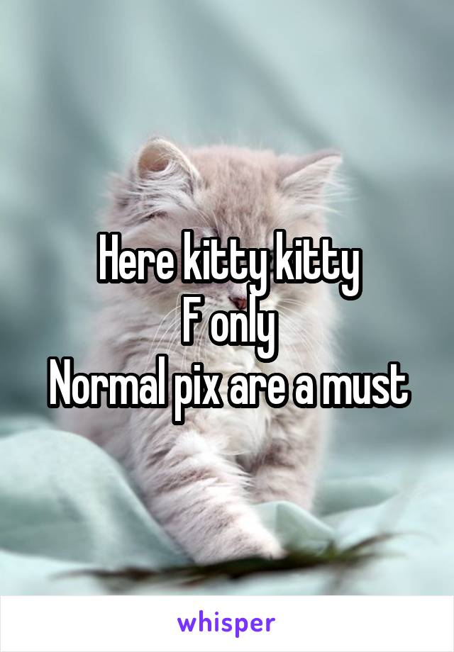Here kitty kitty
F only
Normal pix are a must