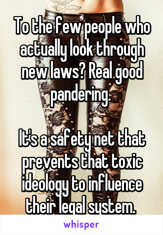 To the few people who actually look through new laws? Real good pandering. 

It's a safety net that prevents that toxic ideology to influence their legal system. 