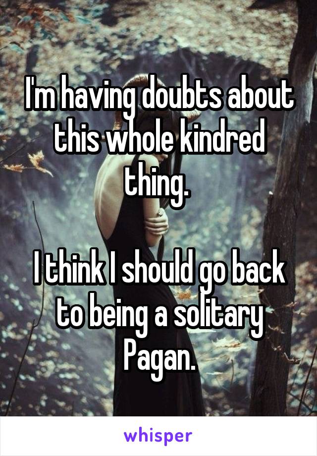 I'm having doubts about this whole kindred thing. 

I think I should go back to being a solitary Pagan.