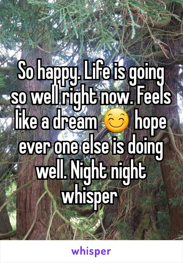 So happy. Life is going so well right now. Feels like a dream 😊 hope ever one else is doing well. Night night whisper 