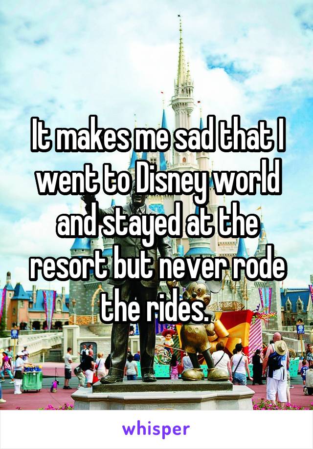 It makes me sad that I went to Disney world and stayed at the resort but never rode the rides. 