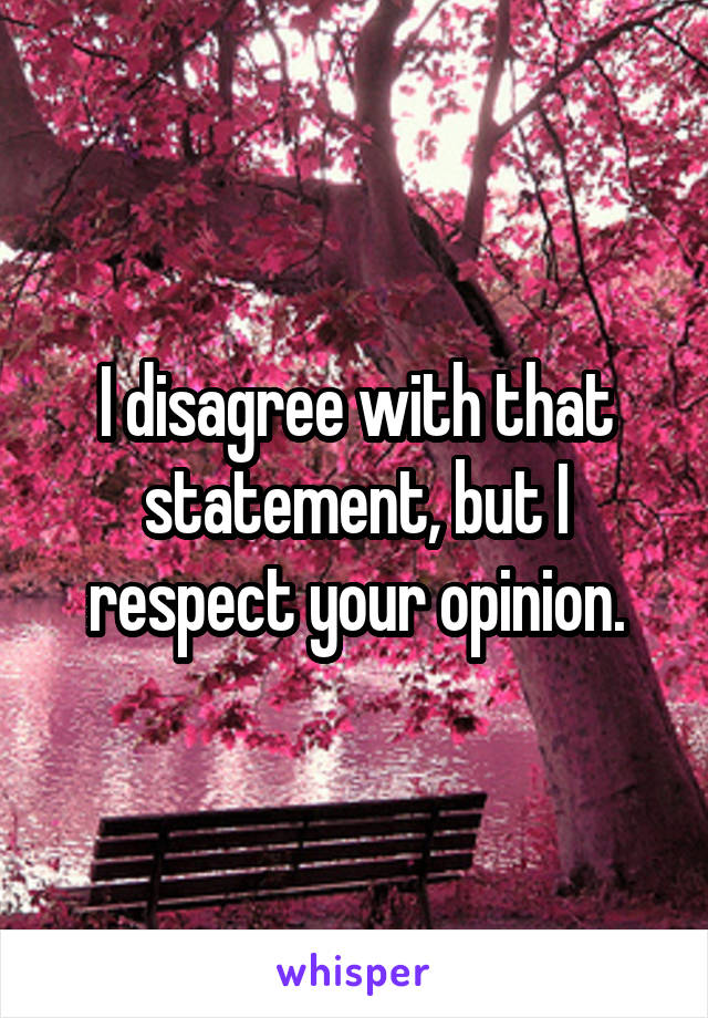 I disagree with that statement, but I respect your opinion.
