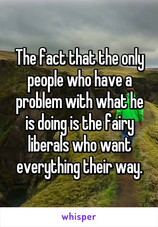 The fact that the only people who have a problem with what he is doing is the fairy liberals who want everything their way.