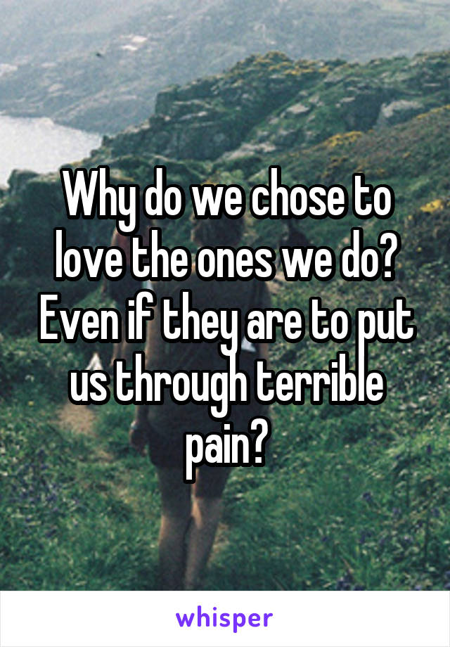 Why do we chose to love the ones we do? Even if they are to put us through terrible pain?