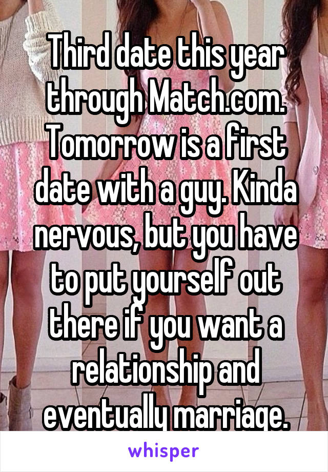 Third date this year through Match.com. Tomorrow is a first date with a guy. Kinda nervous, but you have to put yourself out there if you want a relationship and eventually marriage.