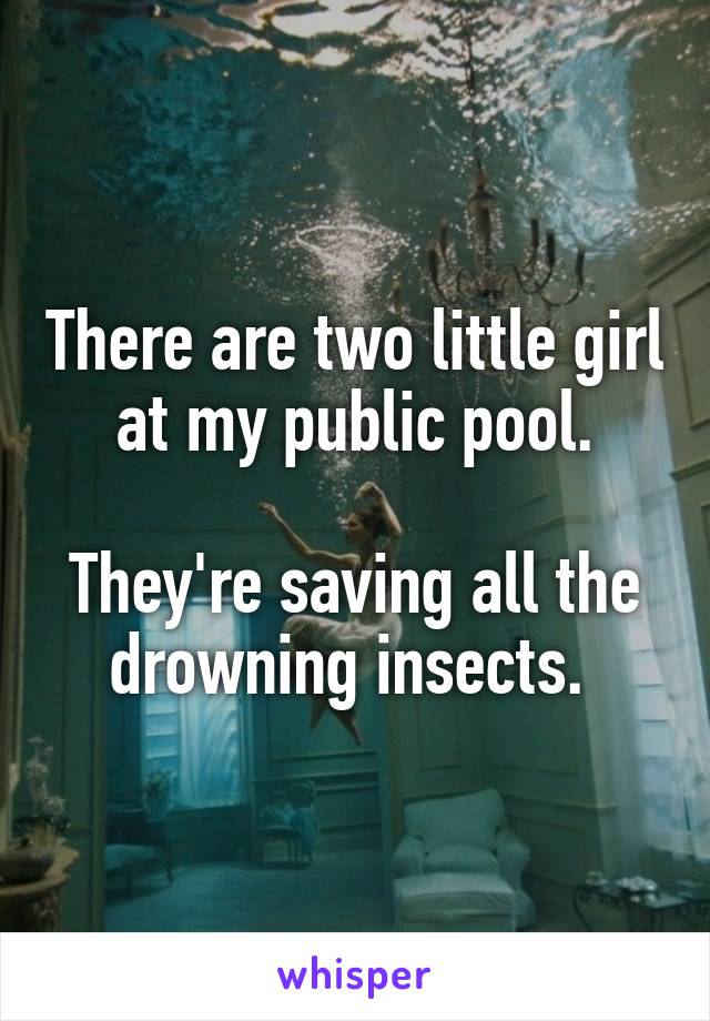 There are two little girl at my public pool.

They're saving all the drowning insects. 