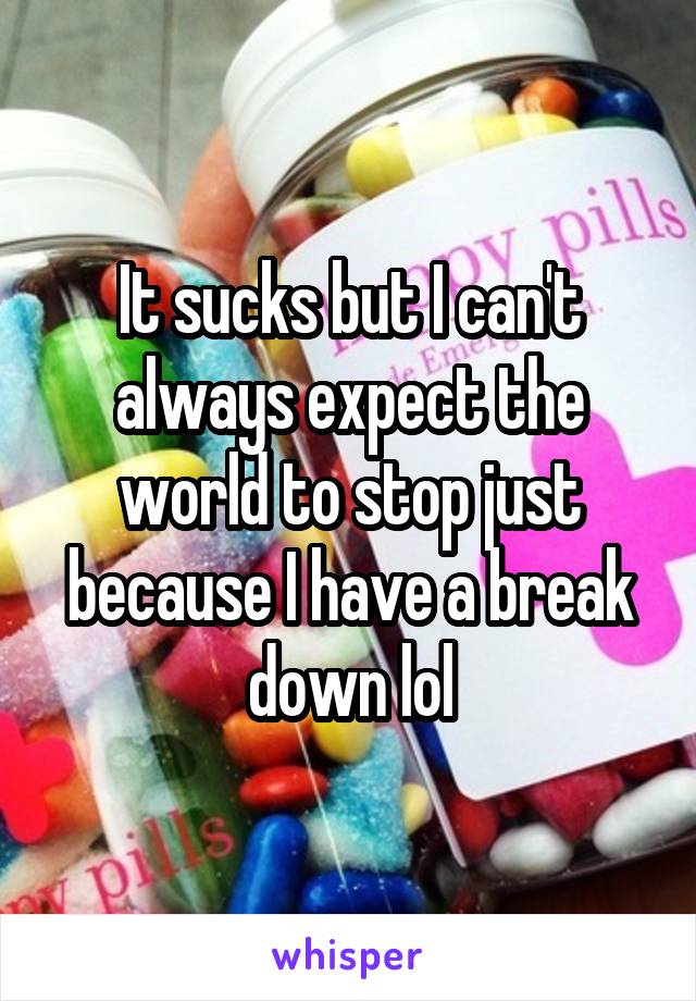 It sucks but I can't always expect the world to stop just because I have a break down lol