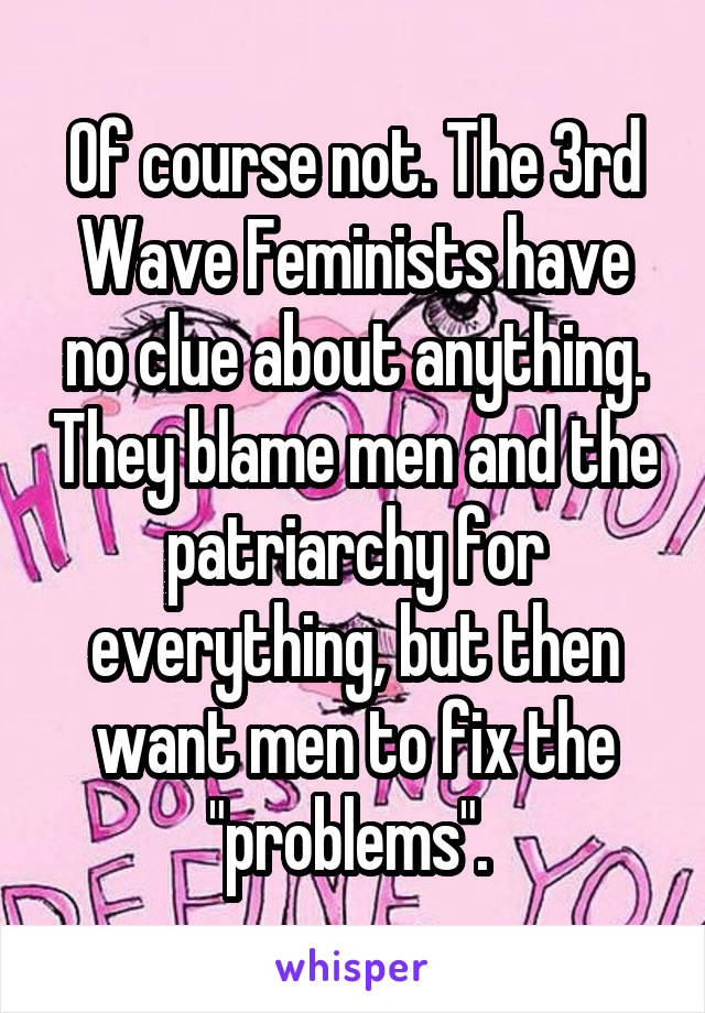 Of course not. The 3rd Wave Feminists have no clue about anything. They blame men and the patriarchy for everything, but then want men to fix the "problems". 