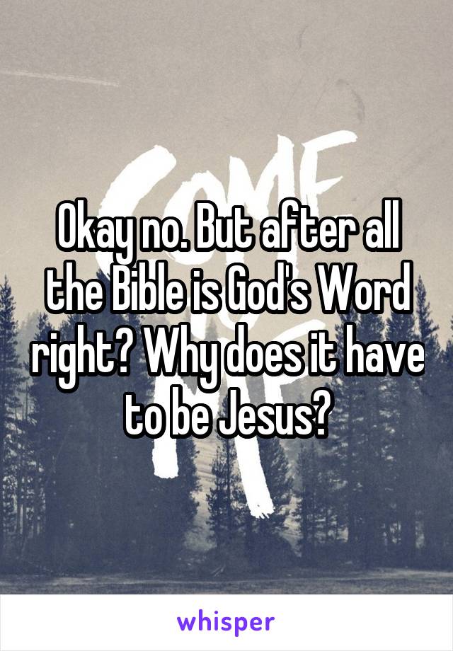 Okay no. But after all the Bible is God's Word right? Why does it have to be Jesus?