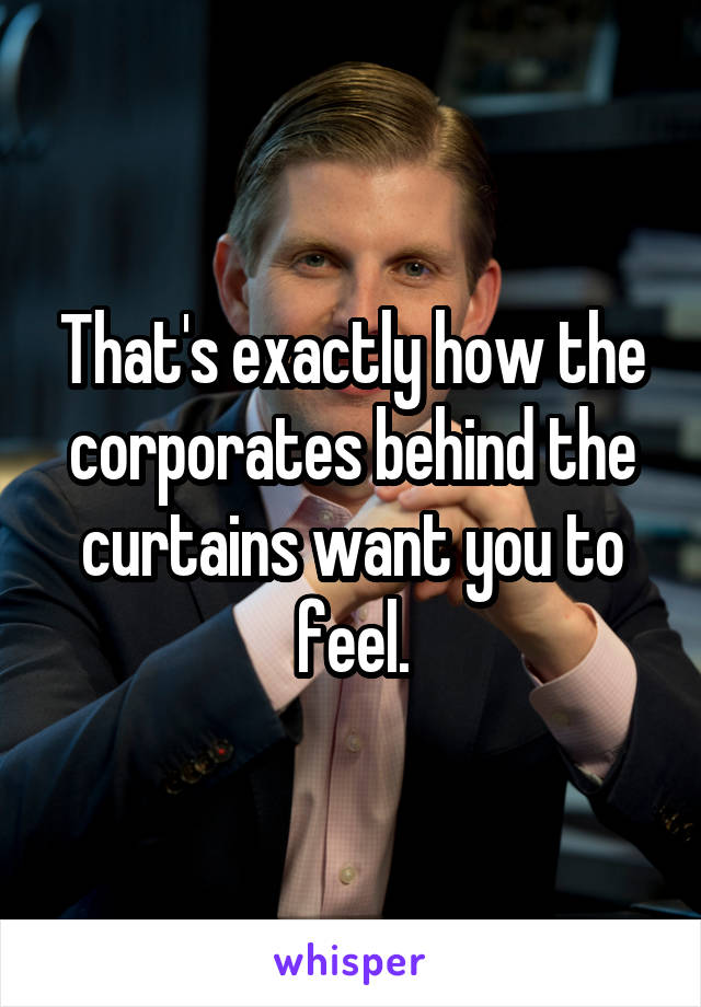 That's exactly how the corporates behind the curtains want you to feel.